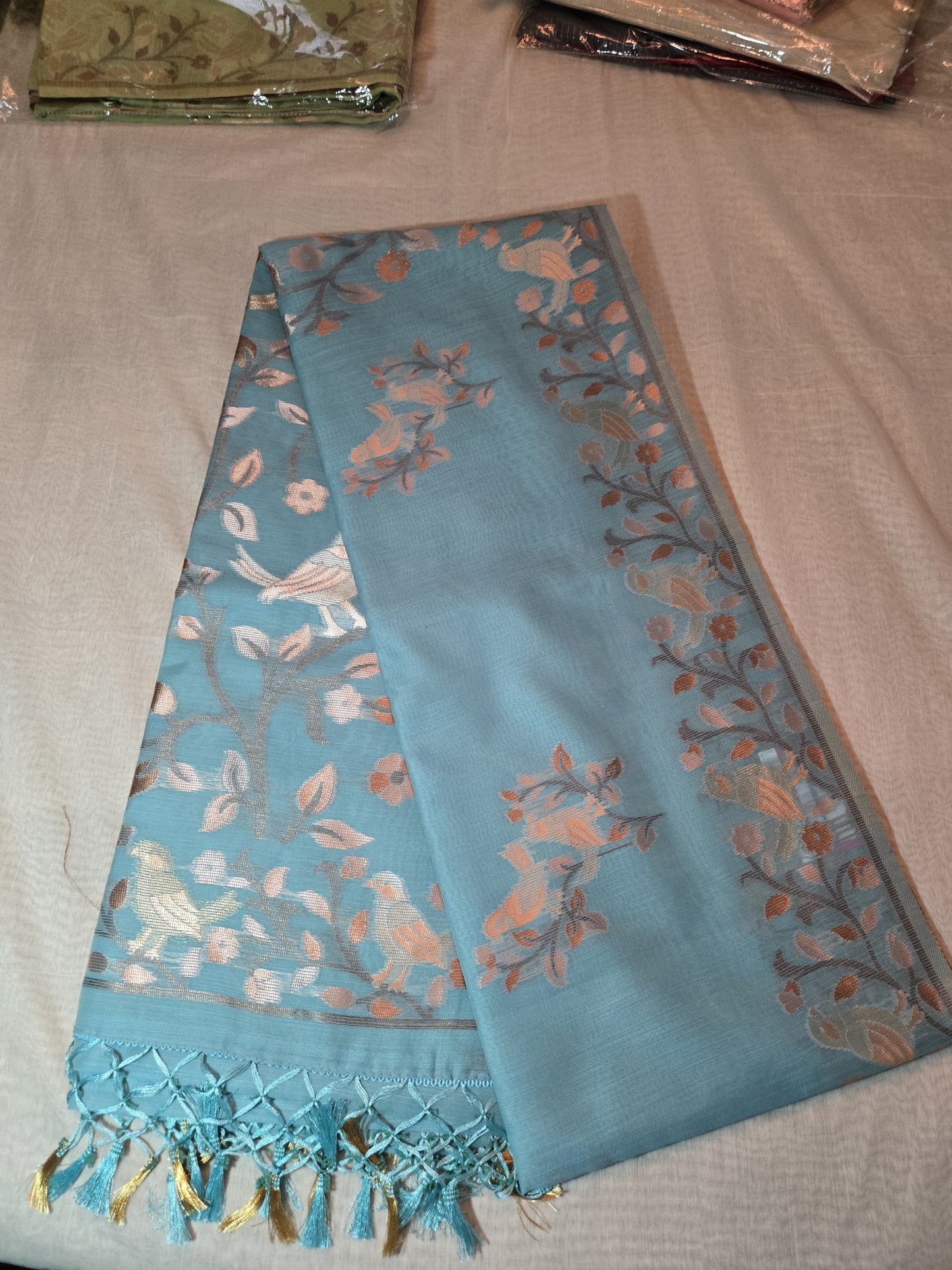 Handloom Khadi Cotton Silk Jamdani Saree – Lightweight & Elegant Traditional Weave Embroidery- Blue