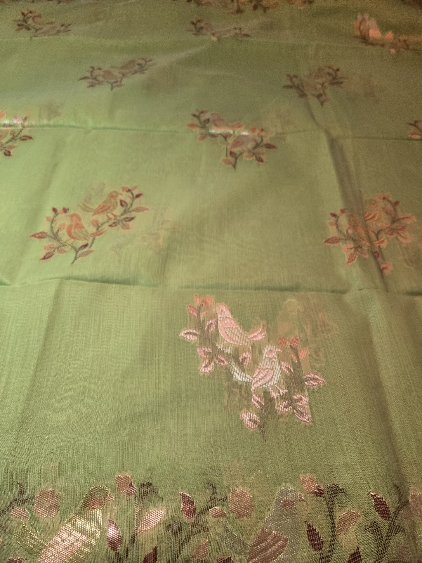Handloom Khadi Cotton Silk Jamdani Saree – Lightweight & Elegant Traditional Weave Embroidery-Parrot Green-