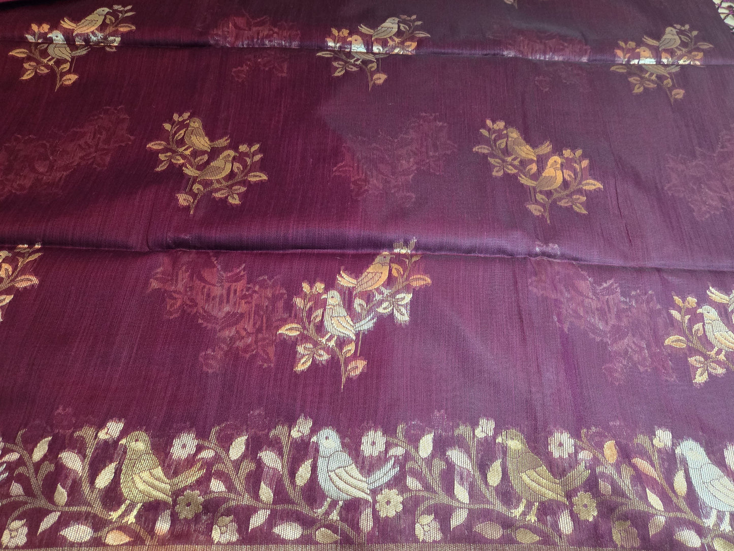 Handloom Khadi Cotton Silk Jamdani Saree – Lightweight & Elegant Traditional Weave Embroidery-wine
