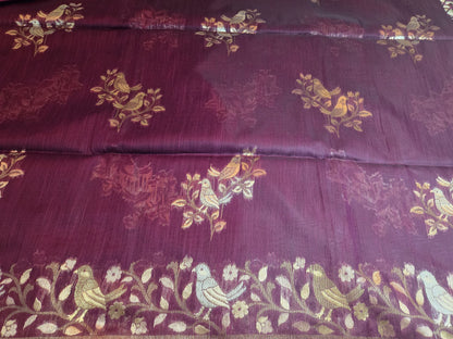 Handloom Khadi Cotton Silk Jamdani Saree – Lightweight & Elegant Traditional Weave Embroidery-wine