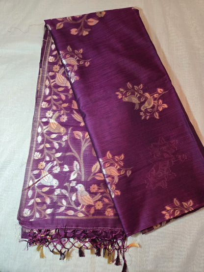 Handloom Khadi Cotton Silk Jamdani Saree – Lightweight & Elegant Traditional Weave Embroidery-wine