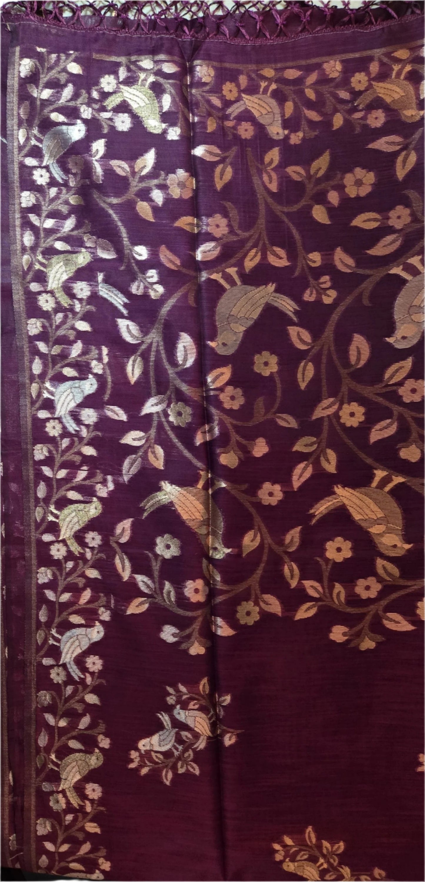 Handloom Khadi Cotton Silk Jamdani Saree – Lightweight & Elegant Traditional Weave Embroidery-wine
