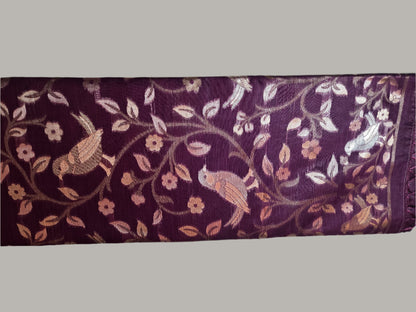 Handloom Khadi Cotton Silk Jamdani Saree – Lightweight & Elegant Traditional Weave Embroidery-wine