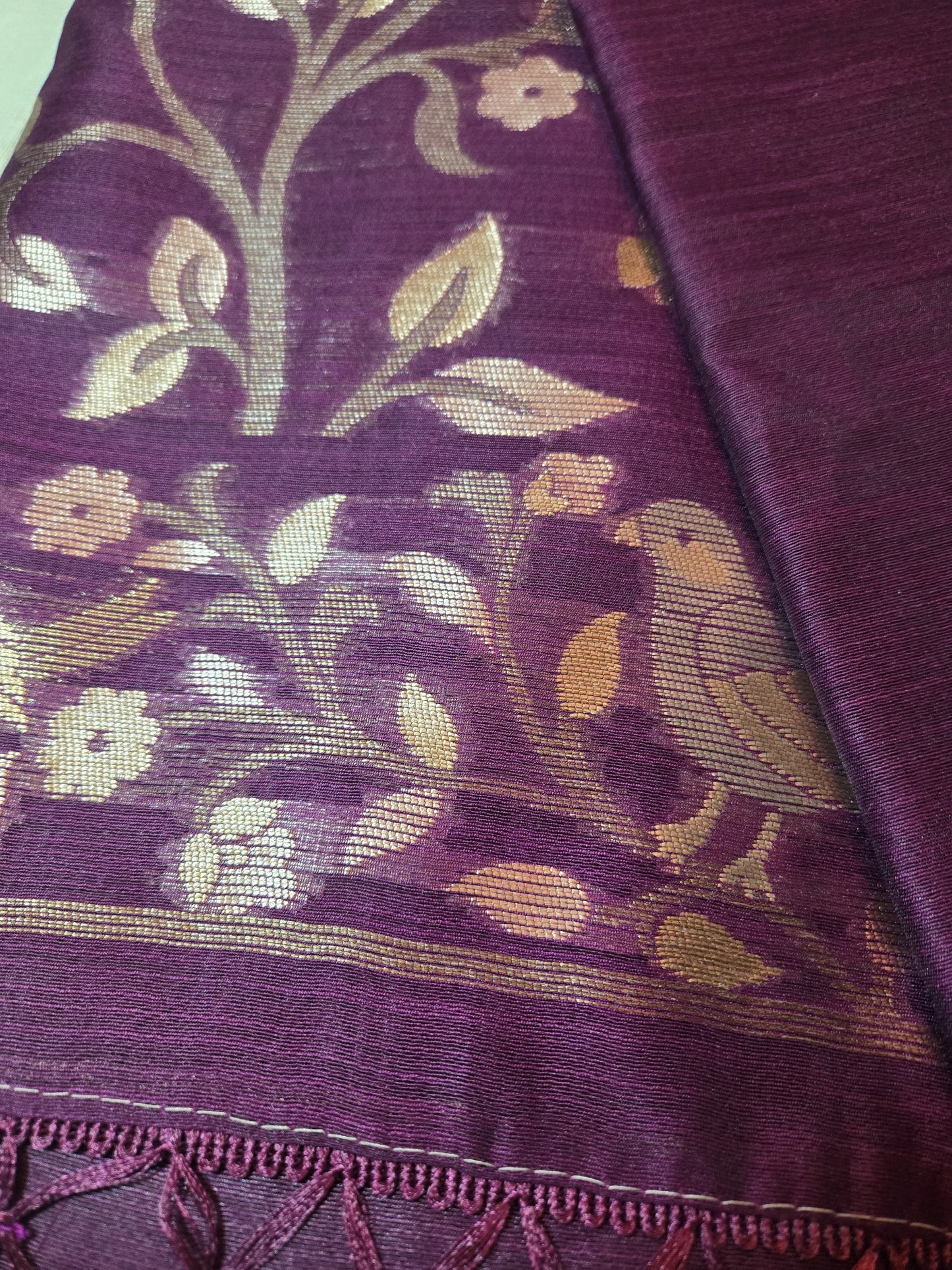 Handloom Khadi Cotton Silk Jamdani Saree – Lightweight & Elegant Traditional Weave Embroidery-wine