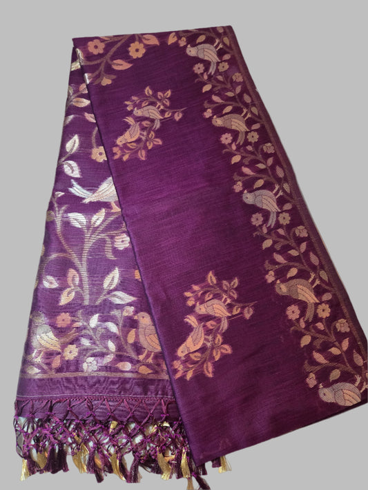 Handloom Khadi Cotton Silk Jamdani Saree – Lightweight & Elegant Traditional Weave Embroidery-wine
