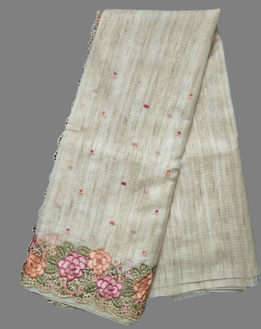 Kota Silk Saree with Embroidery and Cutwork Borders – Lightweight & Breathable