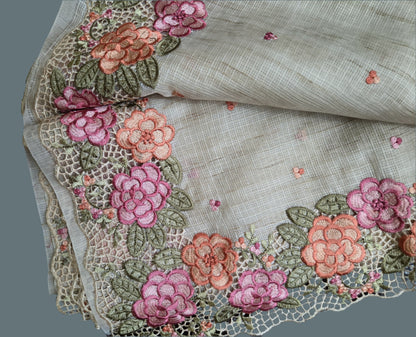 Kota Silk Saree with Embroidery and Cutwork Borders – Lightweight & Breathable