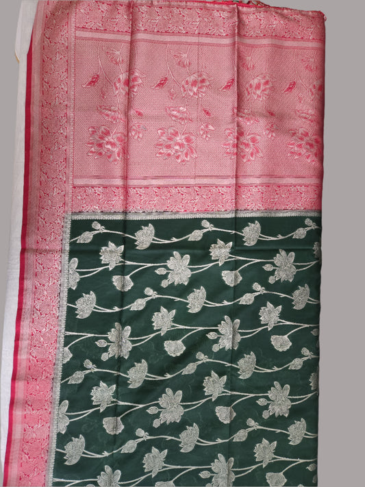 Soft Silk Sarees USA| Elegant Resham Semi Silk Saree with Running Blouse – Lightweight & Graceful Drape Bottle Green