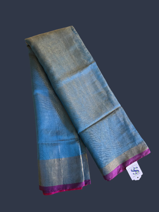 Pure Uppada Pattu Tissue Silk Saree with Pallu Design Blue and Majenta