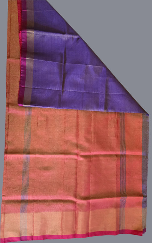 Pure Uppada Pattu Tissue Silk Saree with Contrast Pallu Design Purple & Orange