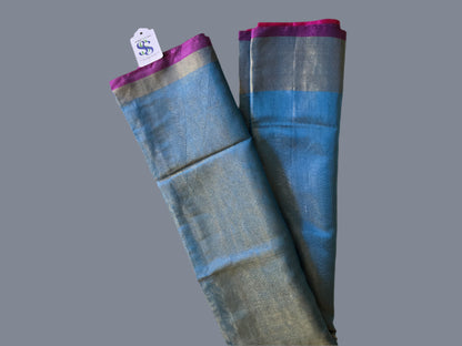 Pure Uppada Pattu Tissue Silk Saree with Pallu Design Blue and Majenta