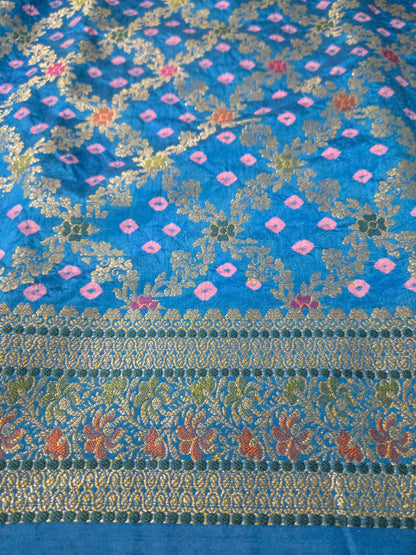 Banarasi Bandhni Soft Dupion Silk Saree | Gharchola Zari Work | Handcrafted Design | Buy Soft Silk Saree from USA