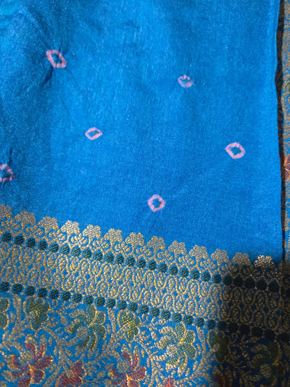 Banarasi Bandhni Soft Dupion Silk Saree | Gharchola Zari Work | Handcrafted Design | Buy Soft Silk Saree from USA
