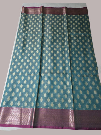 Banaras  Chanderi Kota Very Soft Silk Saree | Allover Zari Buti & Zari Border | Elegant Handwoven Saree Blue