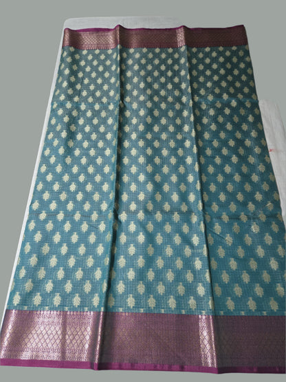 Banaras  Chanderi Kota Very Soft Silk Saree | Allover Zari Buti & Zari Border | Elegant Handwoven Saree Blue