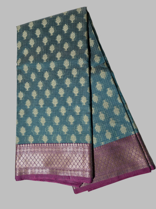 Banaras  Chanderi Kota Very Soft Silk Saree | Allover Zari Buti & Zari Border | Elegant Handwoven Saree Blue