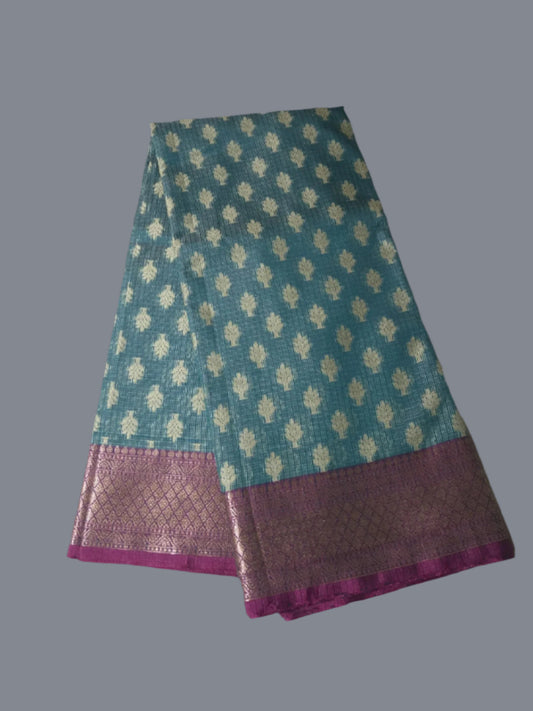 Banaras  Chanderi Kota Very Soft Silk Saree | Allover Zari Buti & Zari Border | Elegant Handwoven Saree Blue
