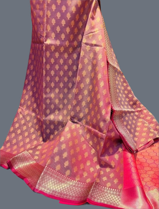 Banaras  Chanderi Kota Very Soft Silk Saree | Allover Zari Buti & Zari Border | Elegant Handwoven Saree Red