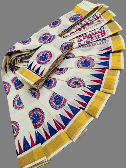 Onam Special Sarees Pure Cotton Sarees Buy from USA  –  Buy Onam Saree Online | Circle Dragan Print Saree