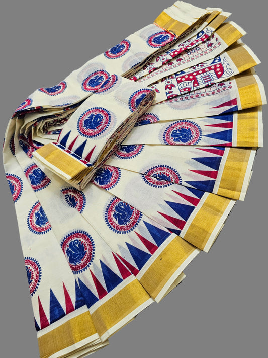 Onam Special Sarees Pure Cotton Sarees Buy from USA  –  Buy Onam Saree Online | Circle Dragan Print Saree