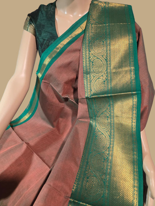 Buy Pure Handloom Kanchi Cotton Saree with beautiful Pallu Online USA – Traditional Saree (Copy)