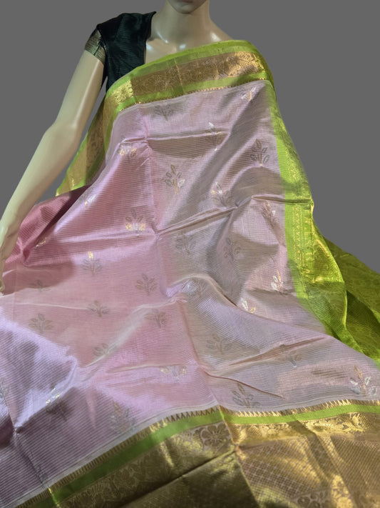 Pattu Handloom Saree in Pink with Green Contrast Border – Pure Silk Elegance for Festive Wear