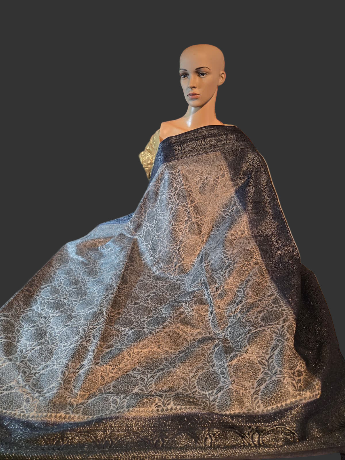 Black Embrodery Design Banarasi Border Light Grey Soft Georgette Banarasi Saree