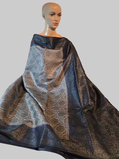Black Embrodery Design Banarasi Border Light Grey Soft Georgette Banarasi Saree