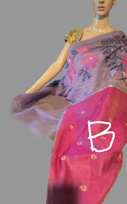 Lavender Munga Cotton Saree with Thread Woven Buttas – Lightweight & Elegant