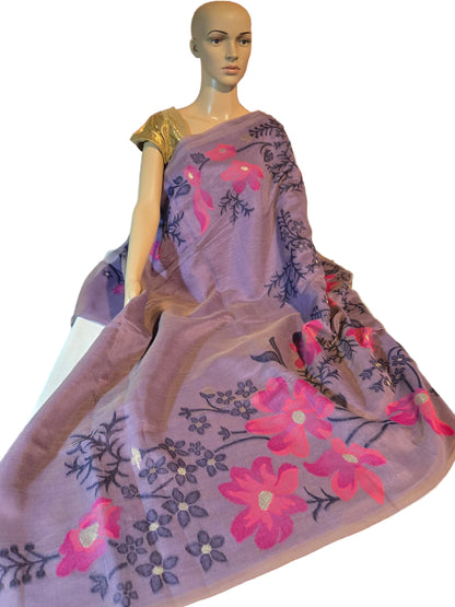Lavender Munga Cotton Saree with Thread Woven Buttas – Lightweight & Elegant