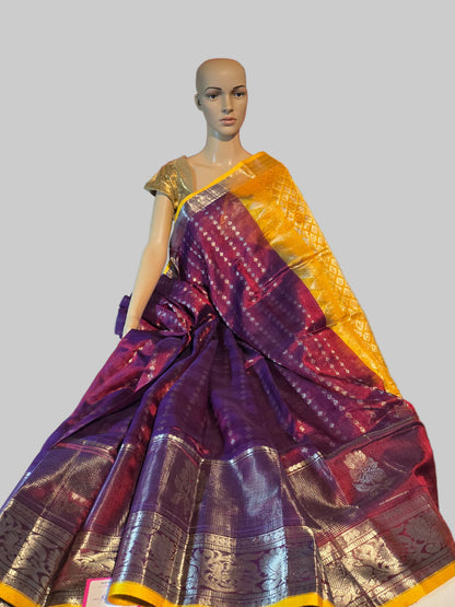 Pure Silk Handloom Saree in Maroon with Yellow Contrast Border – Traditional Silk Saree for Weddings & Festivals