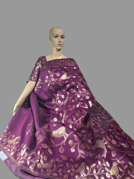 Handloom Khadi Cotton Silk Jamdani Saree – Lightweight & Elegant Traditional Weave Embroidery-wine
