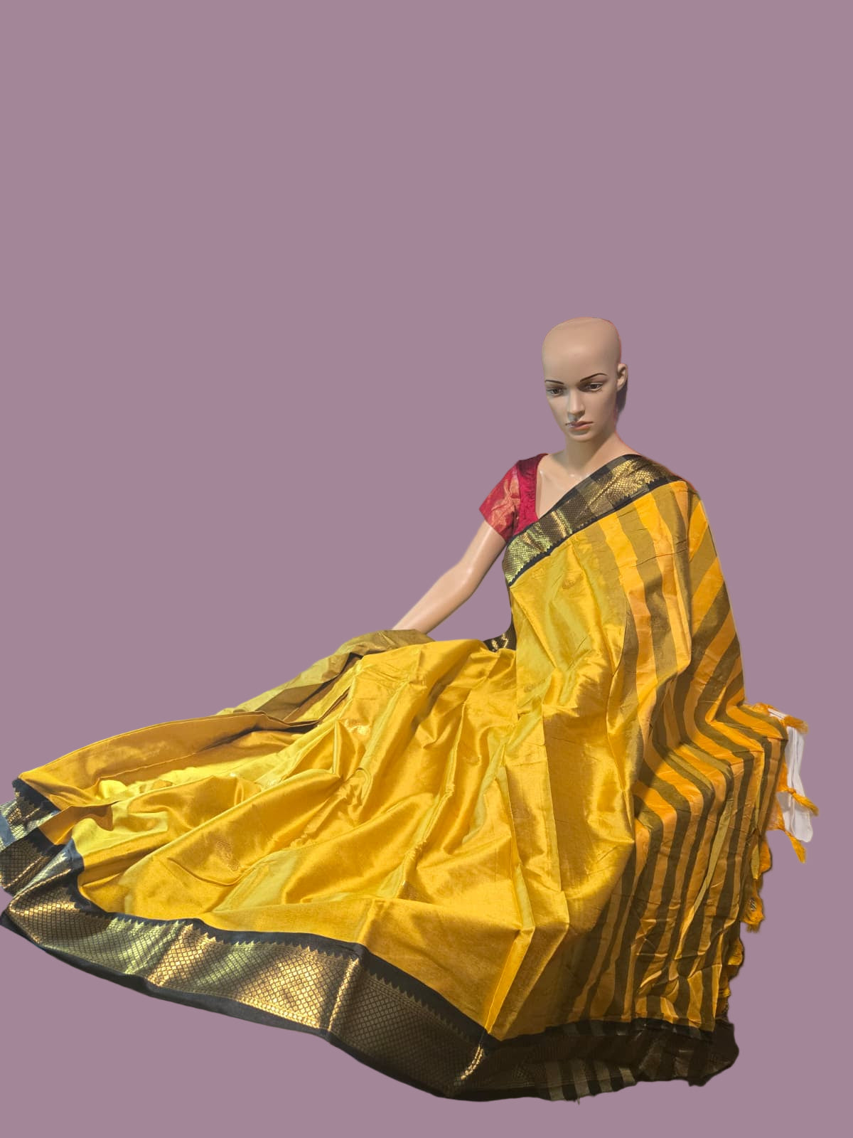Light Weight  Fabric Silk Saree Yellow Silk Saree with Black Border with Blouse Piece Attached