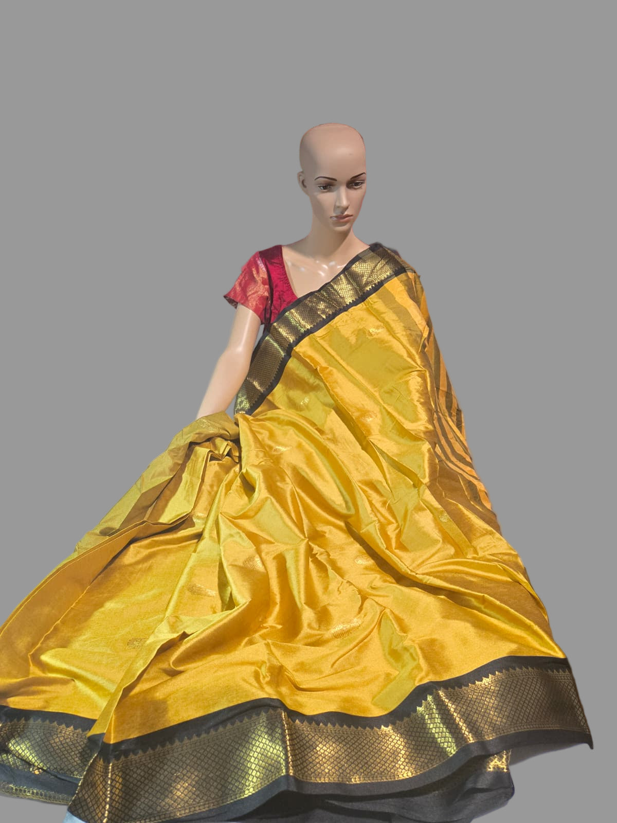 Light Weight  Fabric Silk Saree Yellow Silk Saree with Black Border with Blouse Piece Attached