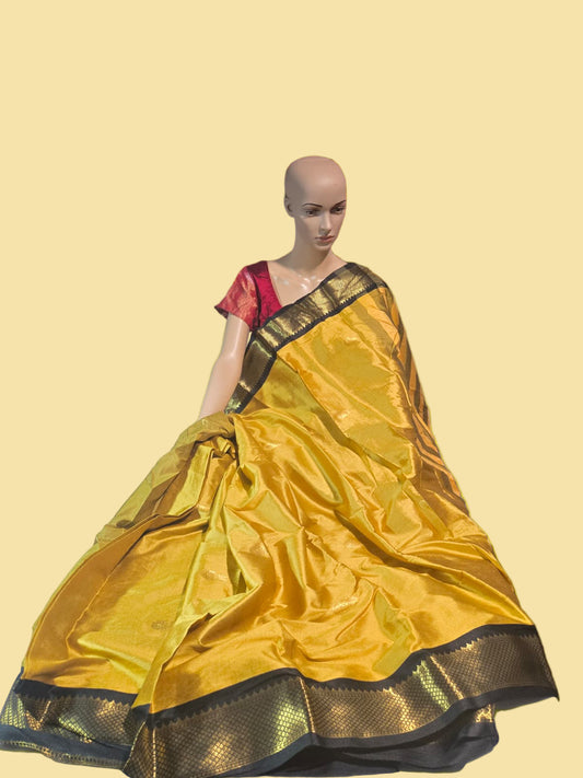 Light Weight  Fabric Silk Saree Yellow Silk Saree with Black Border with Blouse Piece Attached