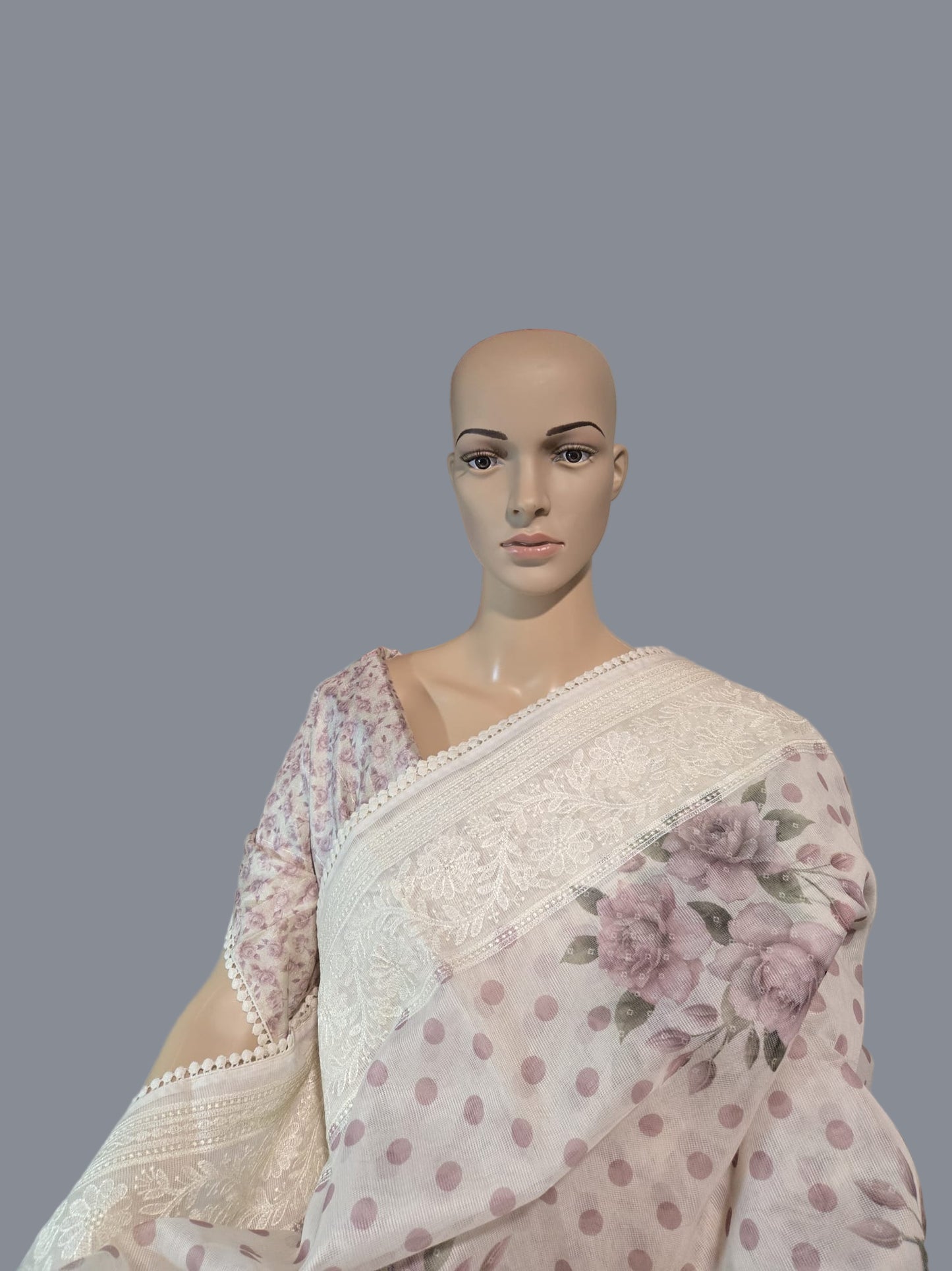 Exclusive Sarees buy from USA Silk Kota Saree with Floral Body & Lucknow Work Border – Summer Exclusive Collection Buy from USA