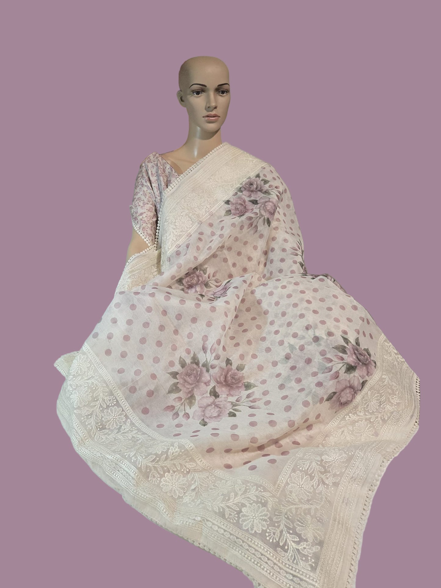 Exclusive Sarees buy from USA Silk Kota Saree with Floral Body & Lucknow Work Border – Summer Exclusive Collection Buy from USA