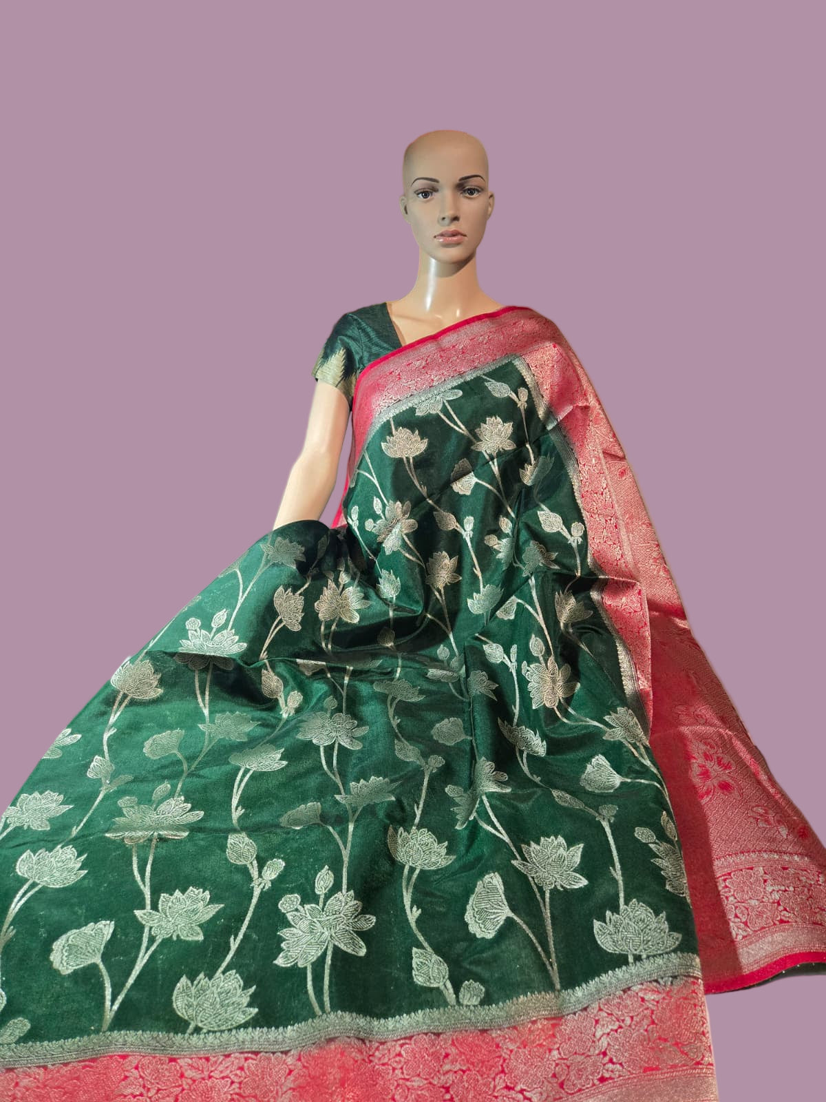 Soft Silk Sarees USA| Elegant Resham Semi Silk Saree with Running Blouse – Lightweight & Graceful Drape Bottle Green