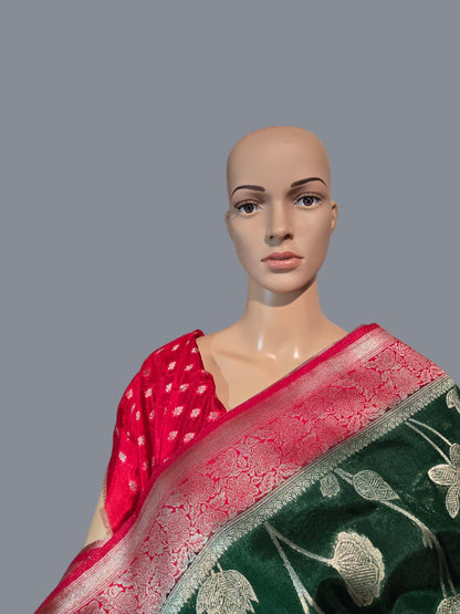 Soft Silk Sarees USA| Elegant Resham Semi Silk Saree with Running Blouse – Lightweight & Graceful Drape Bottle Green