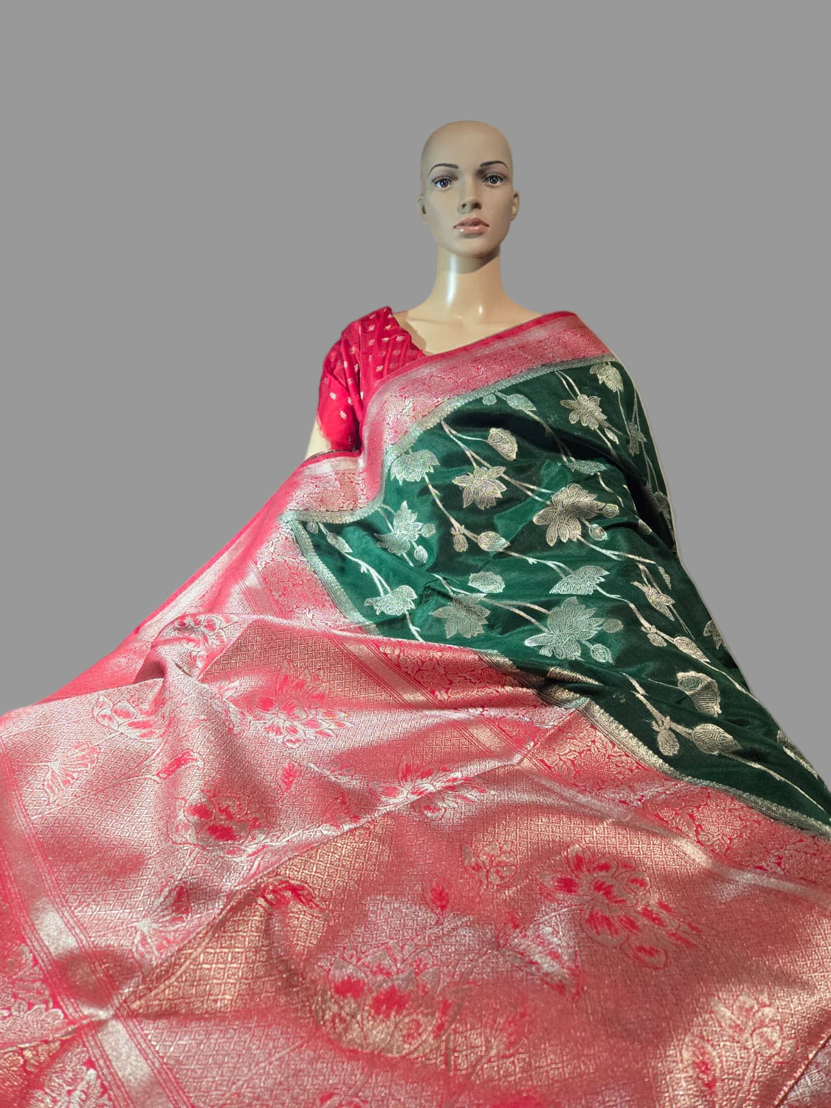 Soft Silk Sarees USA| Elegant Resham Semi Silk Saree with Running Blouse – Lightweight & Graceful Drape Bottle Green