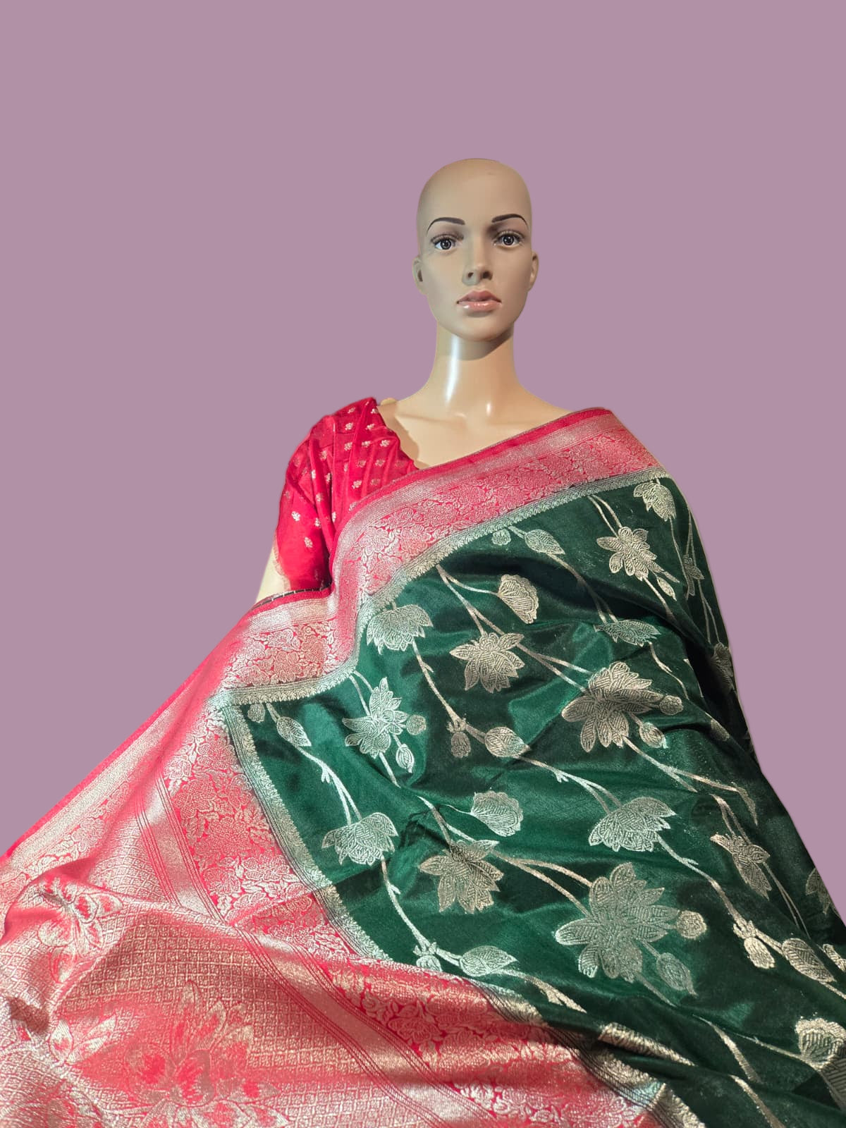 Soft Silk Sarees USA| Elegant Resham Semi Silk Saree with Running Blouse – Lightweight & Graceful Drape Bottle Green