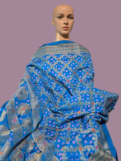 Banarasi Bandhni Pure Soft Dupion Silk Saree | Gharchola Zari Work | Handcrafted Design | Buy Soft Silk Saree from USA