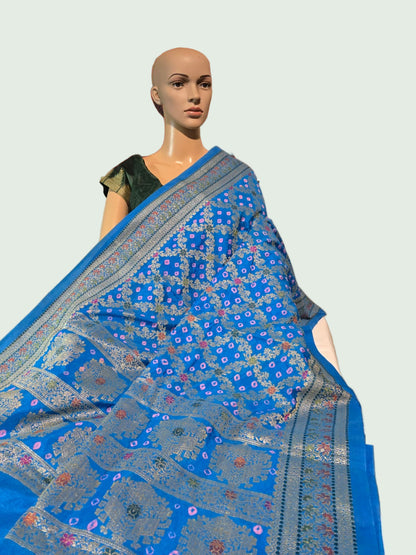 Banarasi Bandhni Pure Soft Dupion Silk Saree | Gharchola Zari Work | Handcrafted Design | Buy Soft Silk Saree from USA