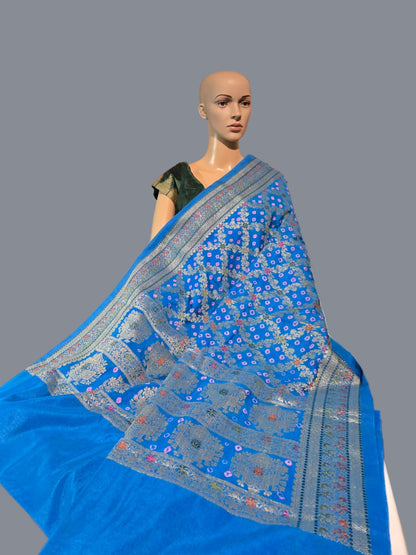 Banarasi Bandhni Pure Soft Dupion Silk Saree | Gharchola Zari Work | Handcrafted Design | Buy Soft Silk Saree from USA