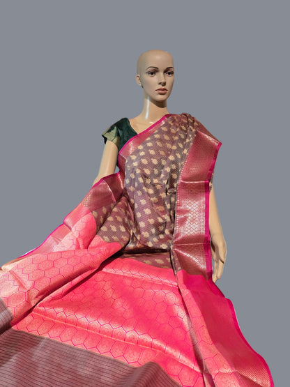 Banaras Chanderi Kota Doria Soft Silk Saree | Allover Zari Buti & Zari Border | Elegant Handwoven Saree Red