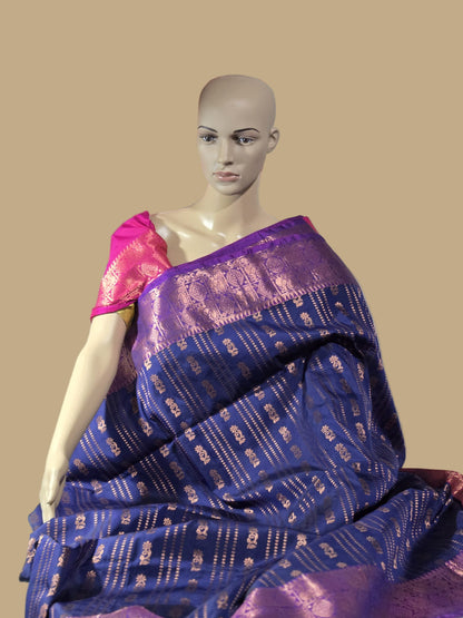 Elegant Semi Kanjeevaram Soft Silk Saree | Buttis Work & Contrast Pallu Online