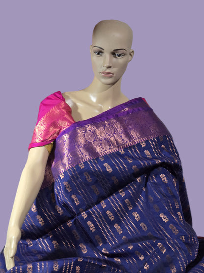Elegant Semi Kanjeevaram Soft Silk Saree | Buttis Work & Contrast Pallu Online