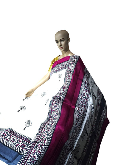 Pure  Jari Tussar Silk Saree with blouse piece and double shade border with Silk Mark
