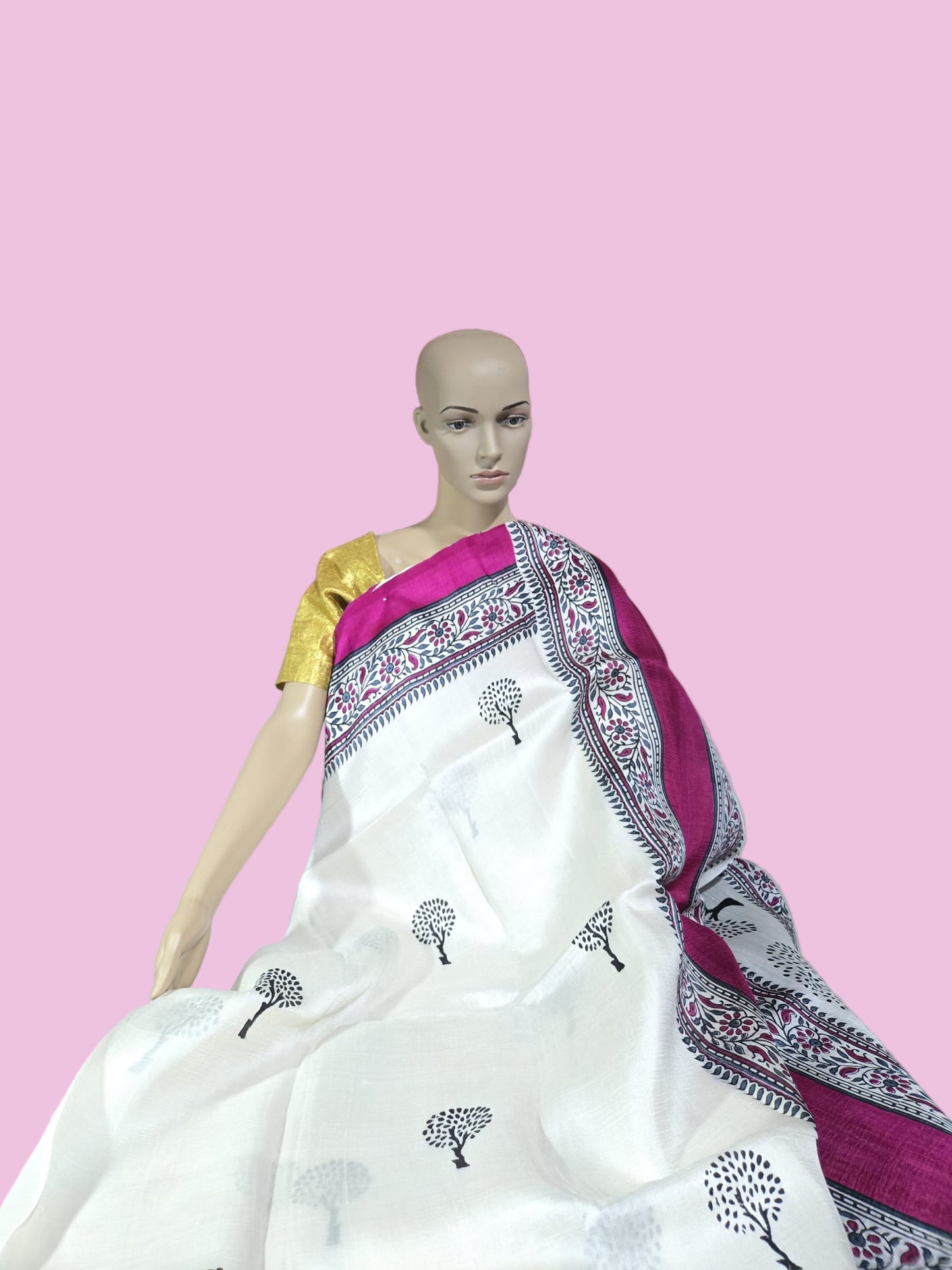 Pure  Jari Tussar Silk Saree with blouse piece and double shade border with Silk Mark