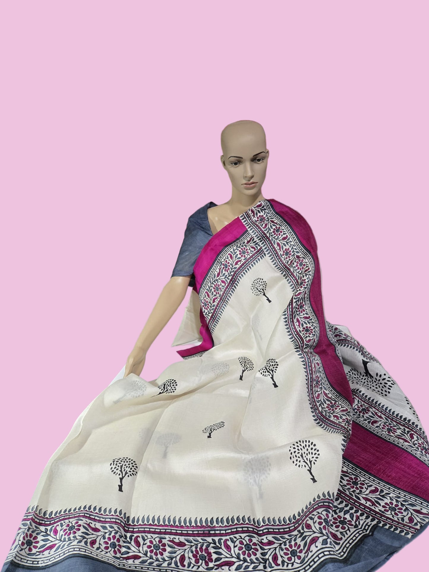 Pure  Jari Tussar Silk Saree with blouse piece and double shade border with Silk Mark